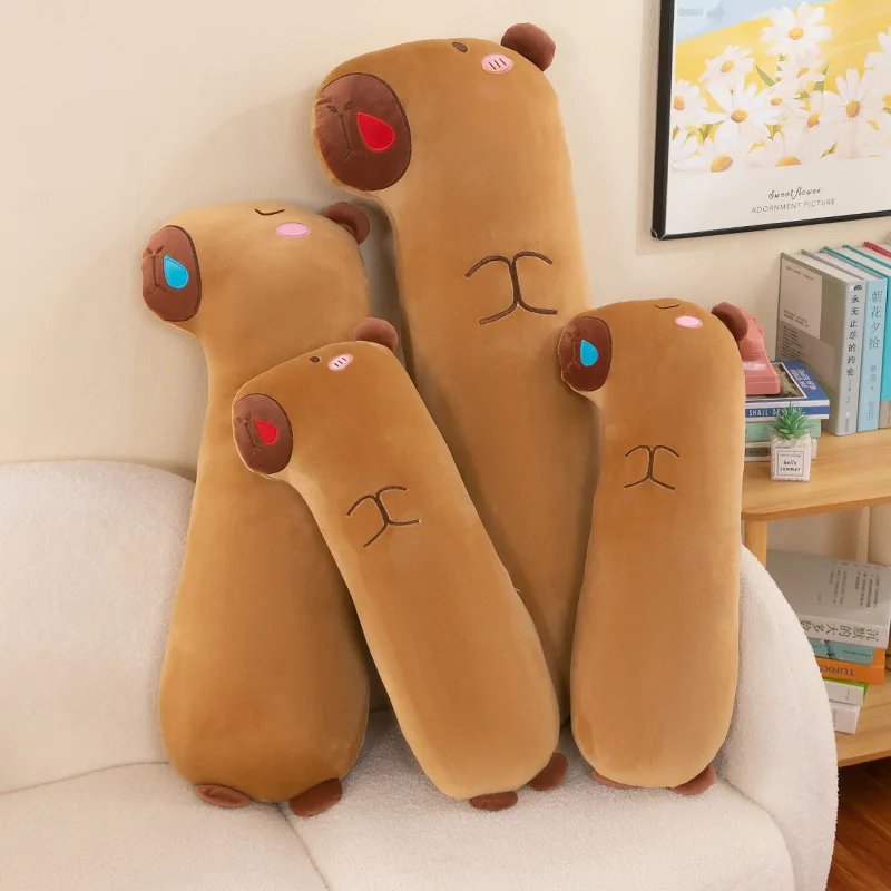 65/85/105cm Kawaii Capybara 플러시 긴 베개 장난감 잠자는 베개 부드러운 만화 박제 동물 Capibala 인형 어린이 어린이 선물