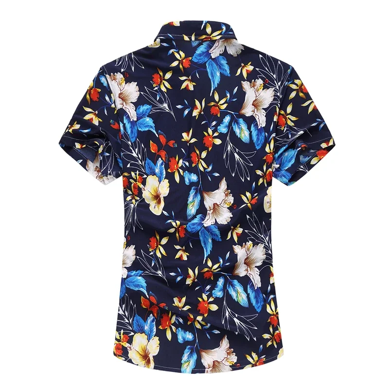 Blue Men's Printed Short-sleeved Shirt, Summer Casual Shirts, Single Breasted Square Neck Top Men Chemise M-4XL 5XL 6XL