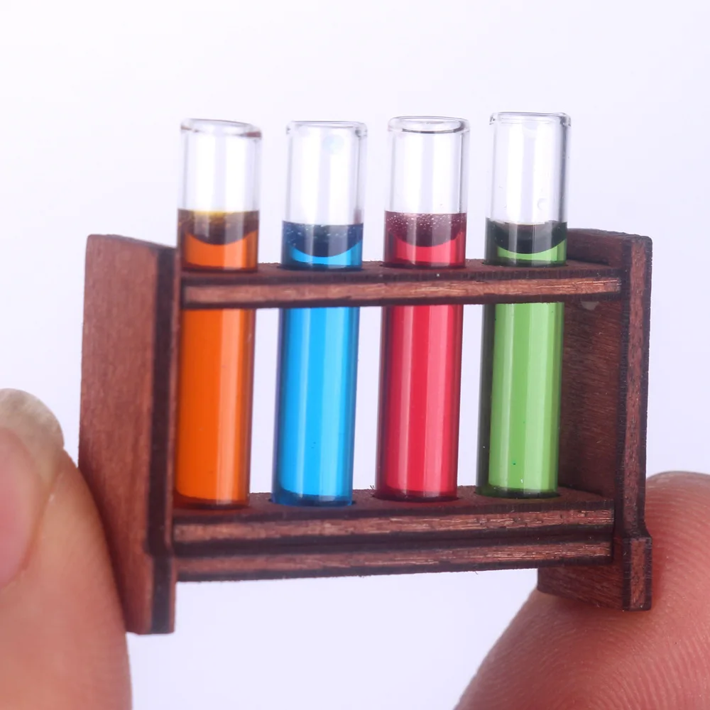 

1set Dollhouse Wooden Test Tube Rack Set Model Realistic Lab Science Equipment Scene Miniature 1:12 Prop Decoration Home Decor