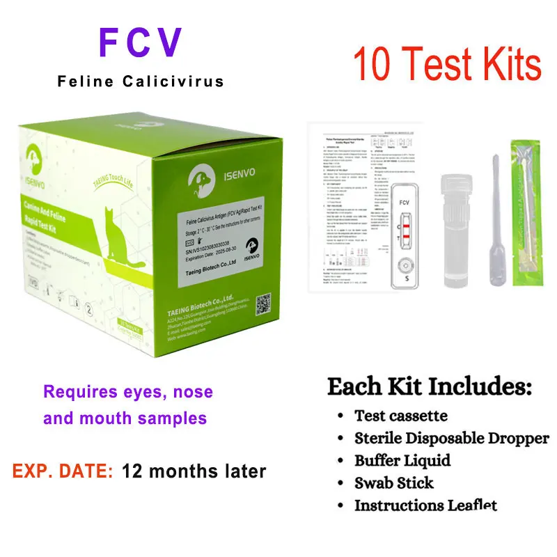Feline Calicivirus FCV Test Kit, Ocular Nasal Swab Home Test, 10 Units for Cats