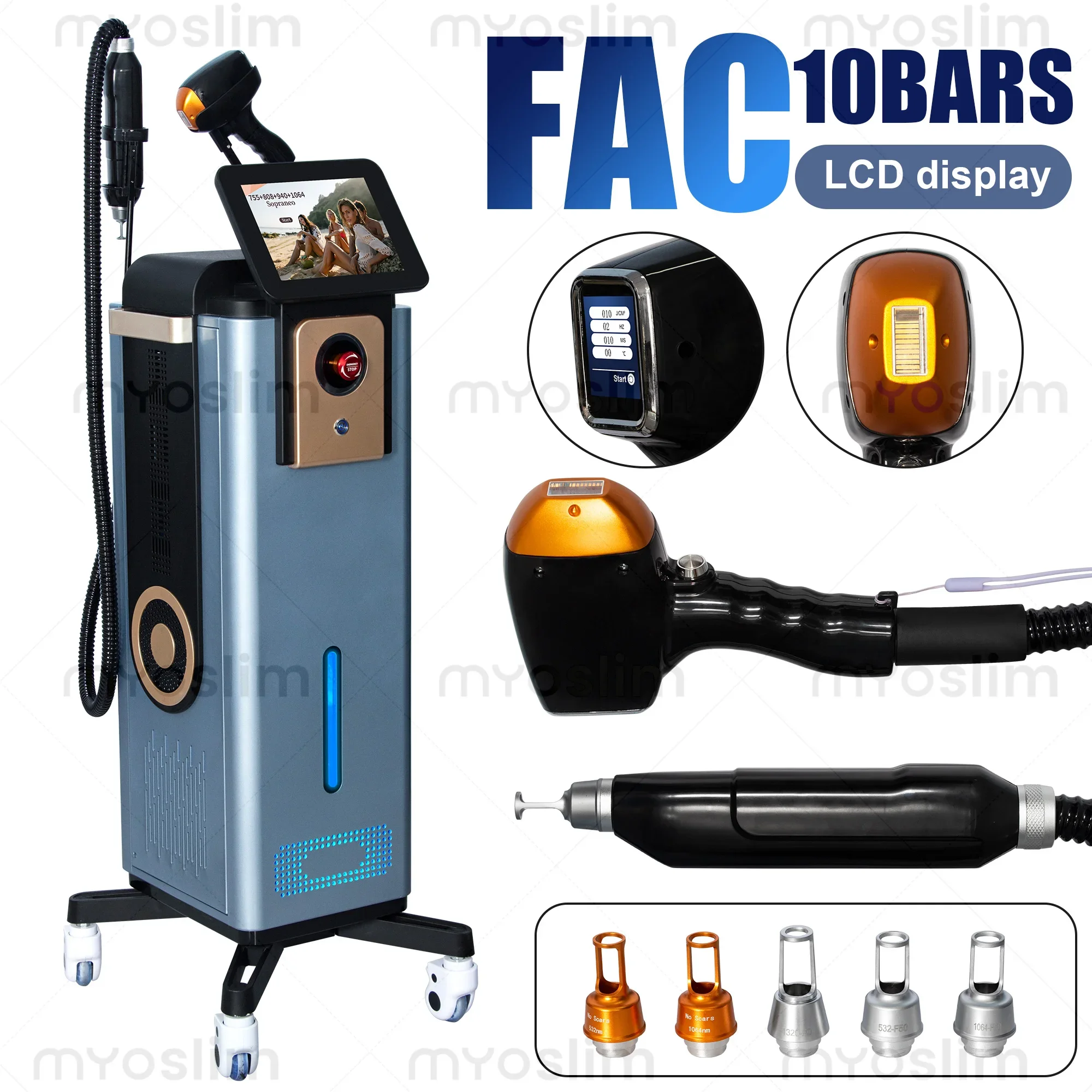 16 Bars Diode Laser Hair Removal Machine 6 Wavelengths Pico Tattoo Removal FAC Collimation Ice Cooling System Foldable Touch