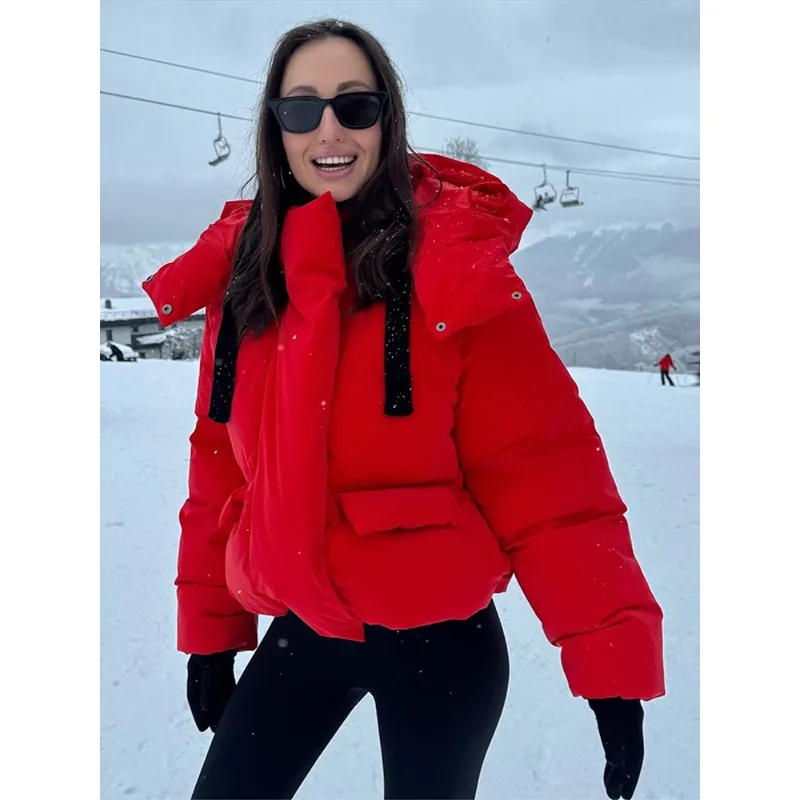 New Winter Fashion European American Vacation Style Korean Sweet Thickened Hooded Short Cotton-padded Color of Macaron  Jacket