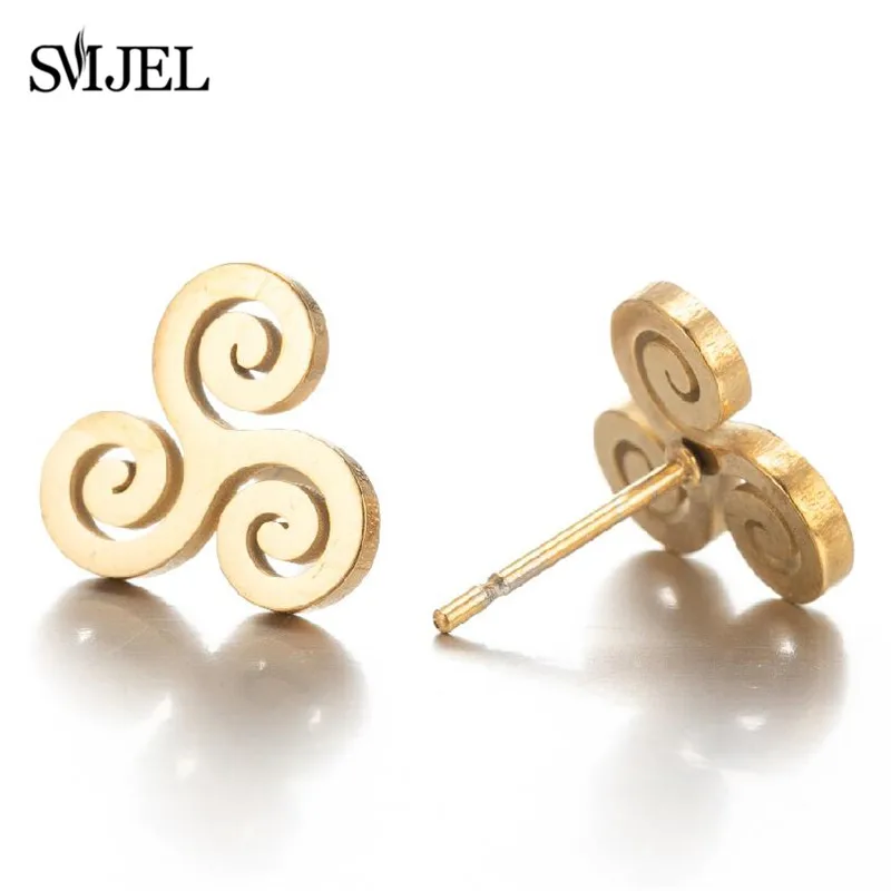 Minimalist Stainless Steel Triple Spiral Stud Earrings for Women Fashion Punk Triskele Triskelion Inspired Jewelry Earings Gifts