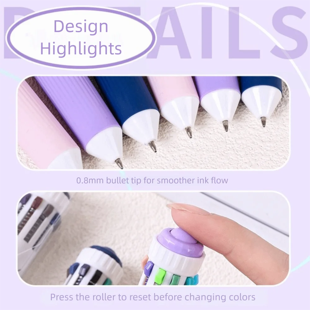3Pcs/Box 10 Color Drawing Ballpoint Pen Retractable 0.8mm Colored Pens Colorful Ballpoint Pens for Painting Study Marking
