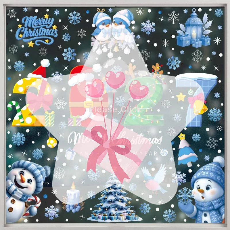 2027 Christmas Window Stickers 4/5 Sheets Static Self-Adhesive Xmas Decoration Decals for Home Office School Decor