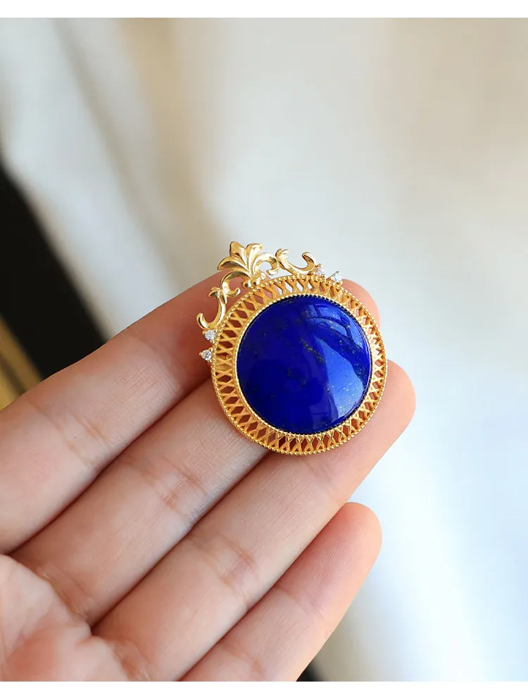 Natural Lapis Lazuli Brooch, 2‑in‑1 Brooch & Pendant, Imperial Blue, S925 Silver, Elegant Daily Accessory for Women