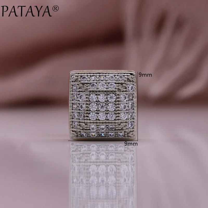 PATAYA New 585 Rose Gold Color Earrings For Women Girl Fashion Geometric Natural Zircon Ear studs High Quality Daily Jewelry