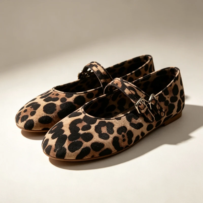 2025 Spring Leopard Print Women's Ballet Flats Double Thin Strap Buckle Brand Designer Casual Soft Shallow Lady Barefoot Shoes