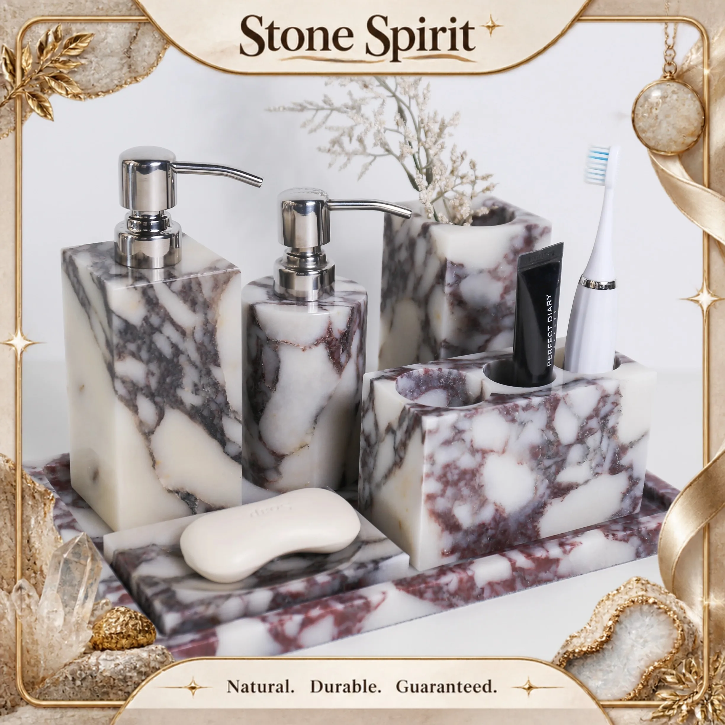 Natural Marble Bathroom Supplies Set Toothbrush Storage Cup Hotel Advanced Special Use Hand Sanitizer Bottle Pallet Assembly