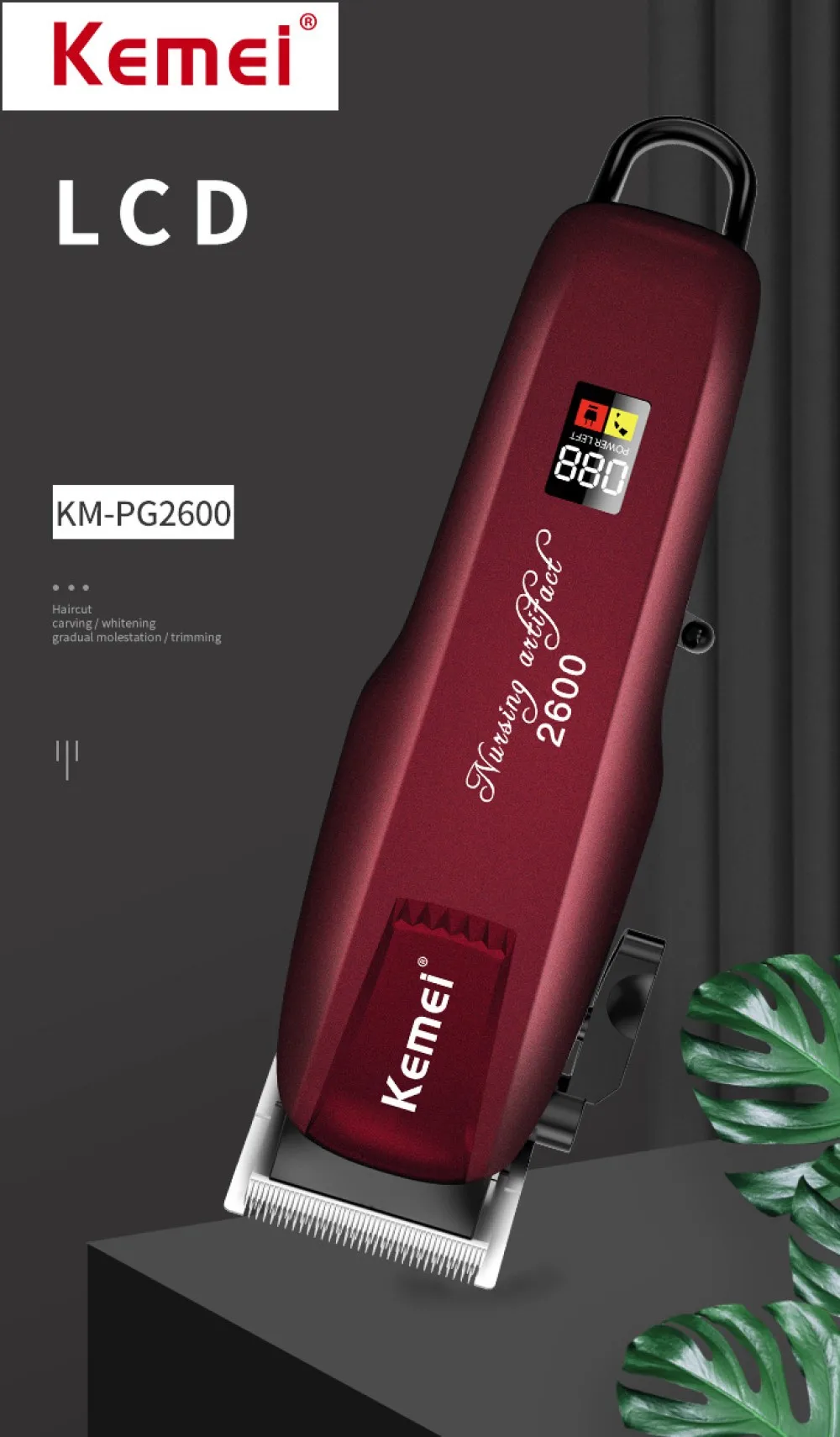 Kemei KM-PG2600 Magic Haarschneidemaschine Kabellos Leistungsstarker Haarschneider Hochwertige Friseur-Haarschneidemaschine Haartrimmer mit LCD-Display – Detail 1