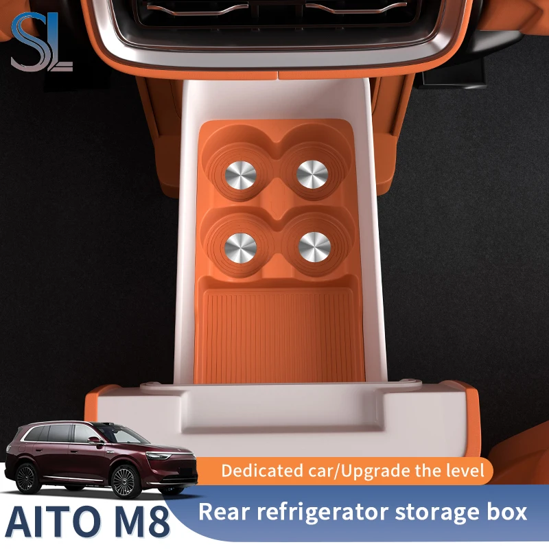 

For AITO M8 5/6Seat 2025 2026 Center Armrest Second Row Fridge Storage Hidden Box Silicone Protective Mats Cup Holder Organizer
