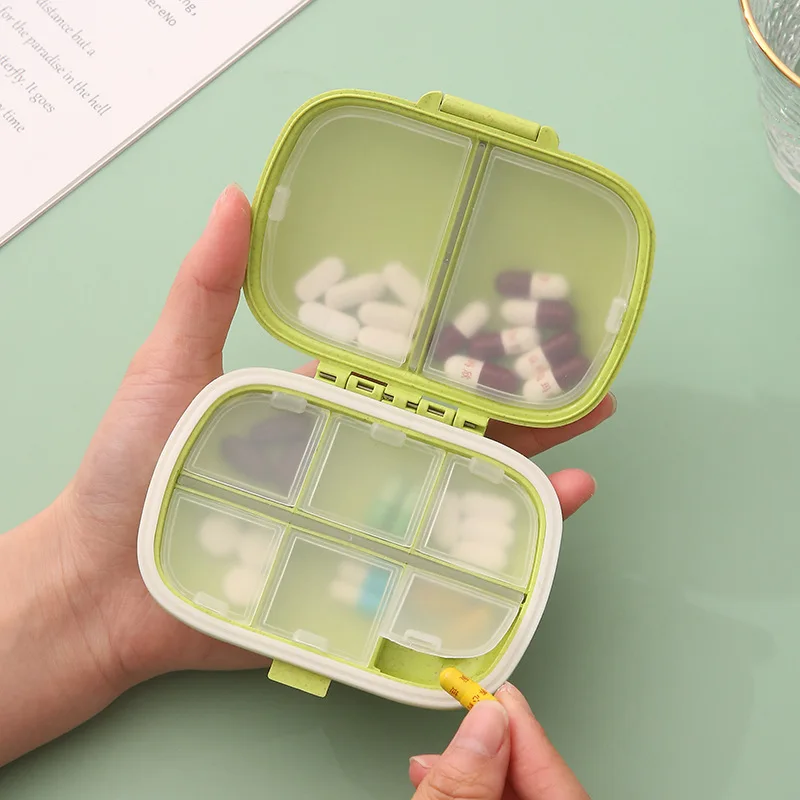 8 Grids Organizer Container Voor Tabletten Reizen Pillendoosje Met Afdichtring Kleine Doos Voor Tabletten Tarwe Stro Container Voor geneesmiddelen