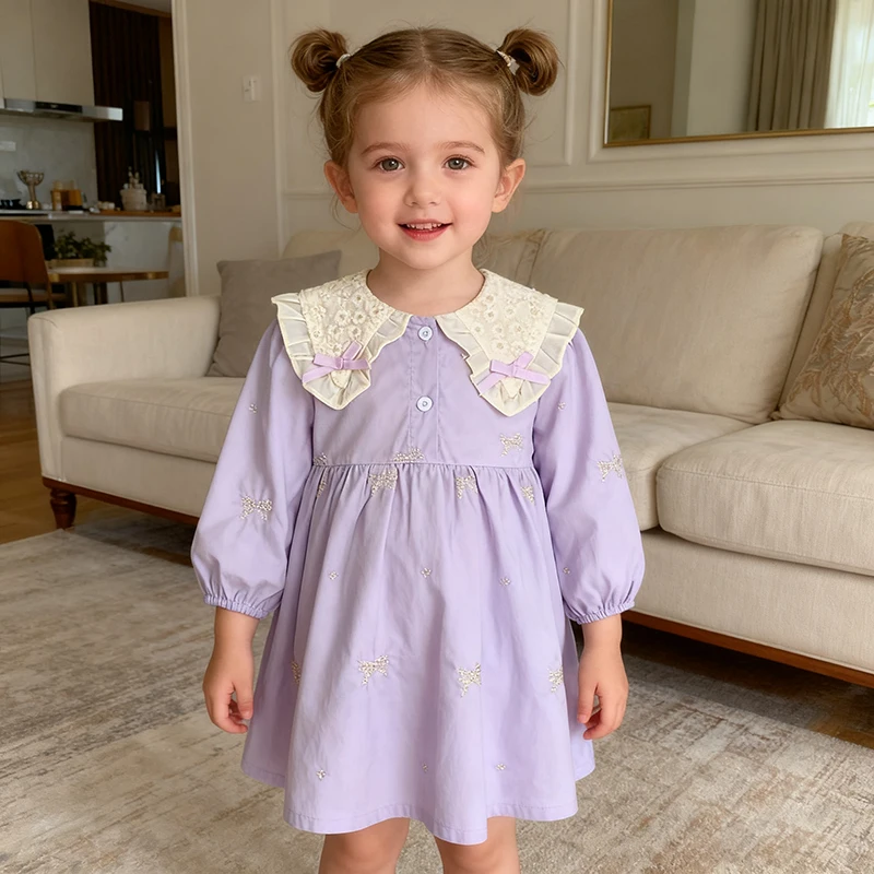 1-6 Jahre Baby Süßes Kleid Kurz Gestickte Ärmel Mädchen Kleidung Sommer Neue Schleife Lila Casual Kleider Nette Kinder Kleidung tragen