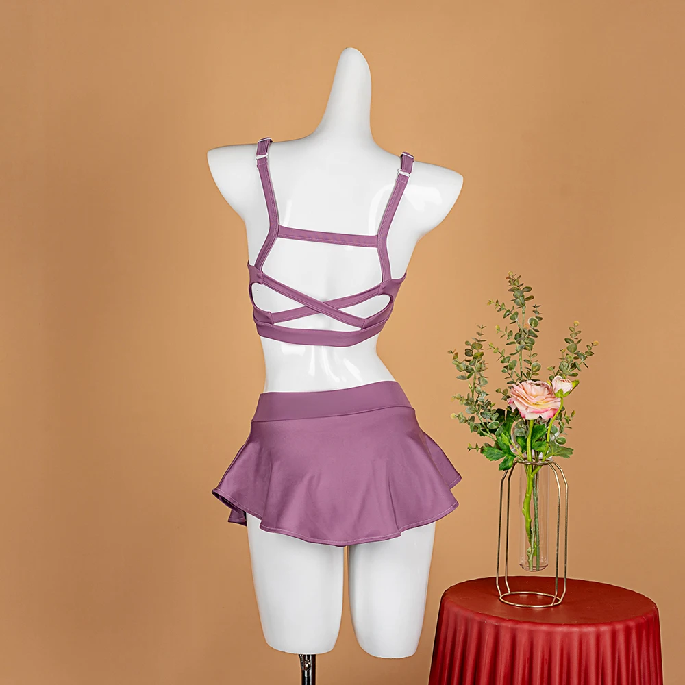 Hope&Win Newest Pole Dance Clothing Sexy Women Skort-Shorts and Skirts Party Clubwear Shekey Set Summer Colors Purple Lyca