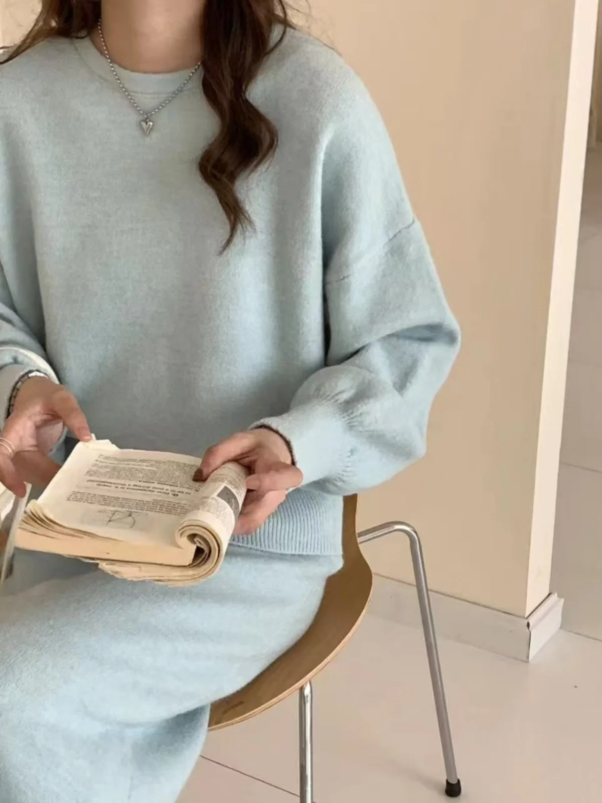 

Autumn Faion Women's round Ne Sweater Jaet Knitted Dr Long Skirt Two-Piece Set Long Sve round Ne Sweater Dr