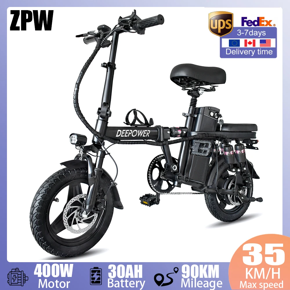 ZPW Folding 14inch Ebike RS6 Electric bike 400W 48V 30AH Mini Adult electric bicycle Multi-Shock Absorption City Commuting ebike