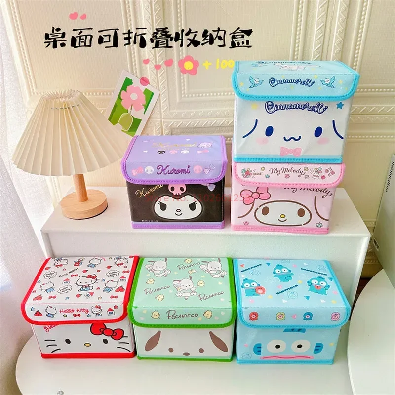 

2024 New Sanrio Cute Girl Cover Storage Box Hello KT Kuromi Bedroom Dormitory Sundry Portable Sorting Small Box