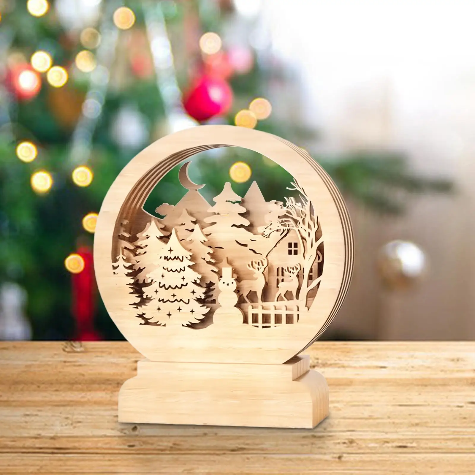 Wooden Xmas Tree Desktop Ornament Figurine Collectible Birthday Gift for Adults