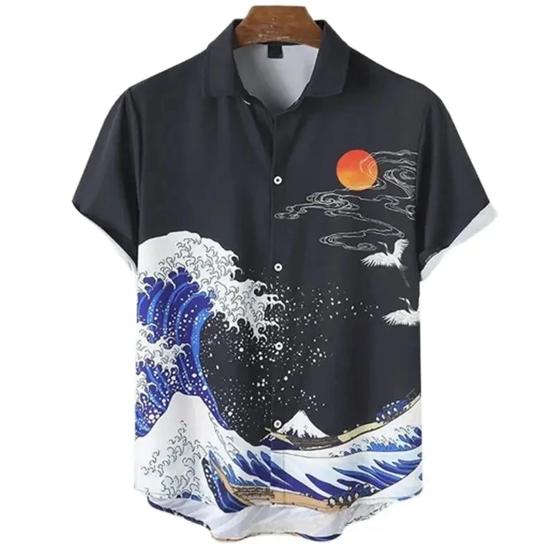 Men's Sea-wave 3d Graphic Hawaii Shirts Y2k Summer Street Quick Dry Short Sleeve Lapel Tops Vacation Party Vacation Lapel Blouse