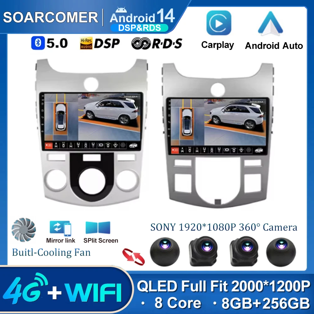 

9" 4G Carplay Android 14 Car Radio Multimedia Video Player Navigation GPS For Kia Cerato 2 TD 2008-2013 Head Unit NO 2din