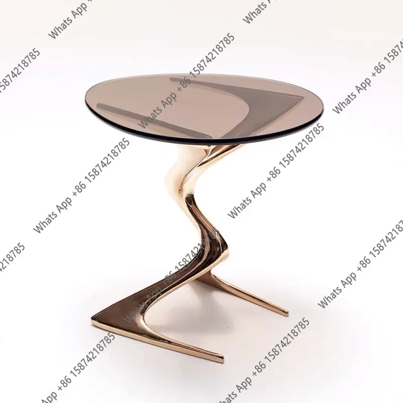 X69 Nordic Special-shaped Light Luxury Thin-legged Coffee Table Creative Glass Fiber Reinforced Plastic Electroplating Villa T