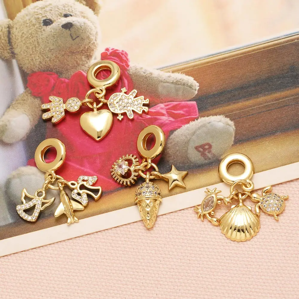OCESRIO CZ Shell Turtle Airplane Pendants Gold Plated Copper Dangle Charms for Necklace Jewelry Making Supplies DIY pdtb956