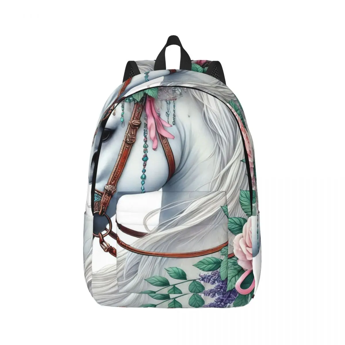Aesthetic Backpack Clustered Horse Roses Lavender Dreamcatcher Soft Botanical White Pink Pu Girls Bookbag for Valentine Birthday