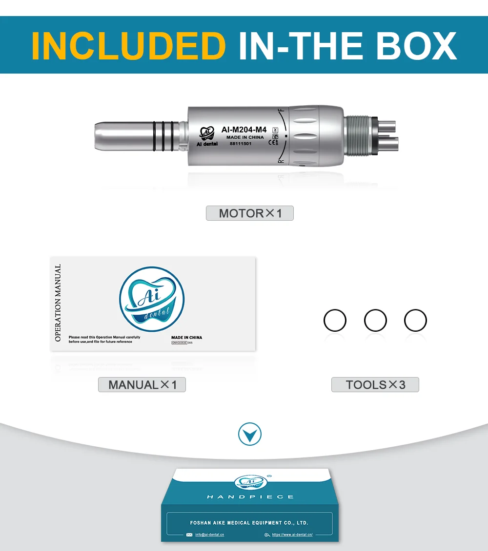 Dental Inner Water Air Motor Slow Speed Handpiece Parts AI-M204/M205 Non-LED Turbine Connector AI-M205LG LED Generator Series