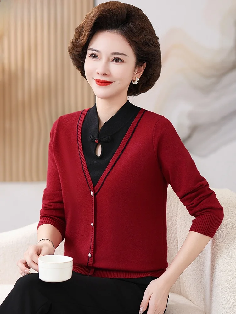 

Faionable Knitted Base Layer Top for Mom Autumn Wear Wide-Waisted Women's New 2024 Sle Loose Fit Pullover Knitwear