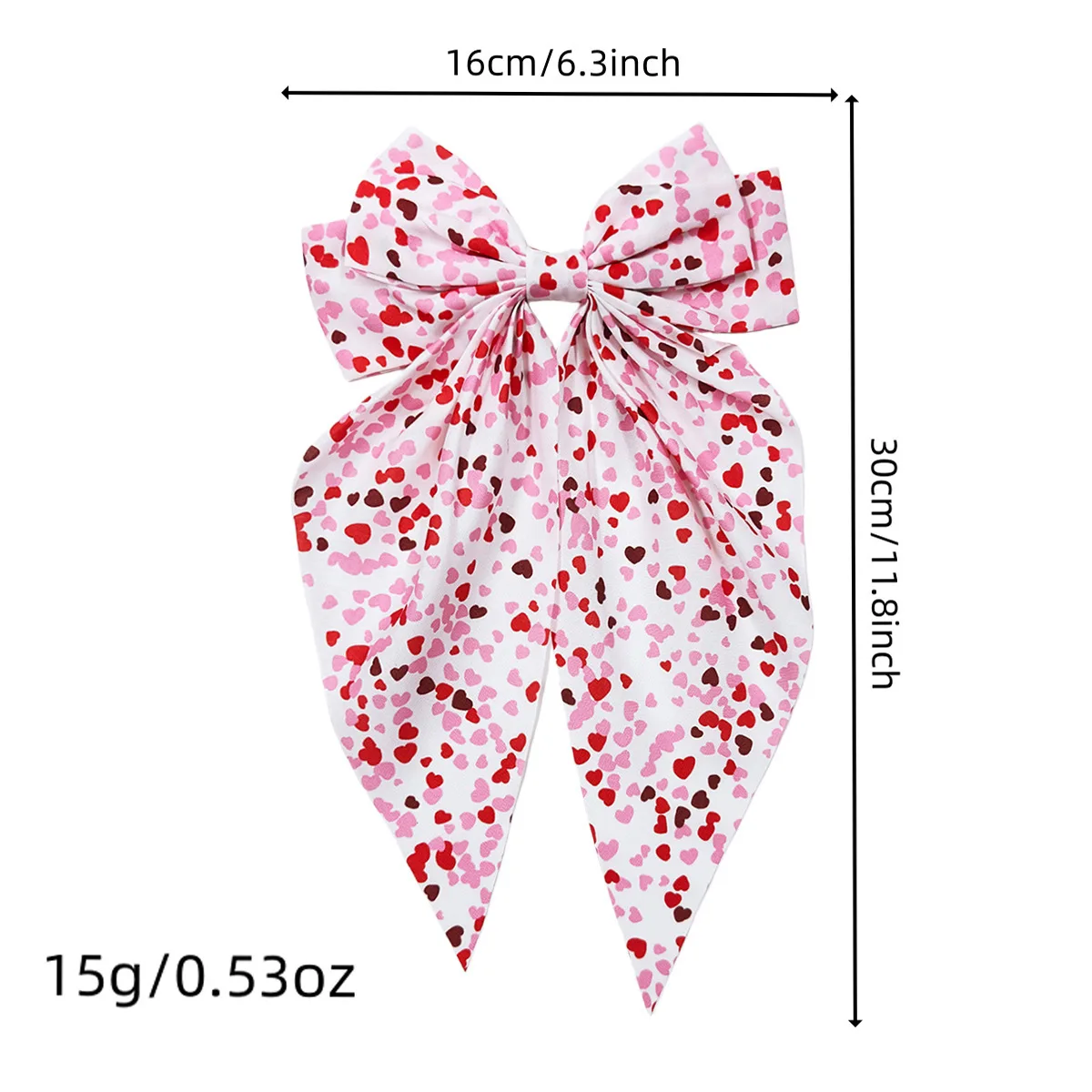 24PCs Oversized Long Tassel Hair Clips Barrettes Kiss Heart Printed Bow Hair Accessories for Girls Women Kids Valentine's Day