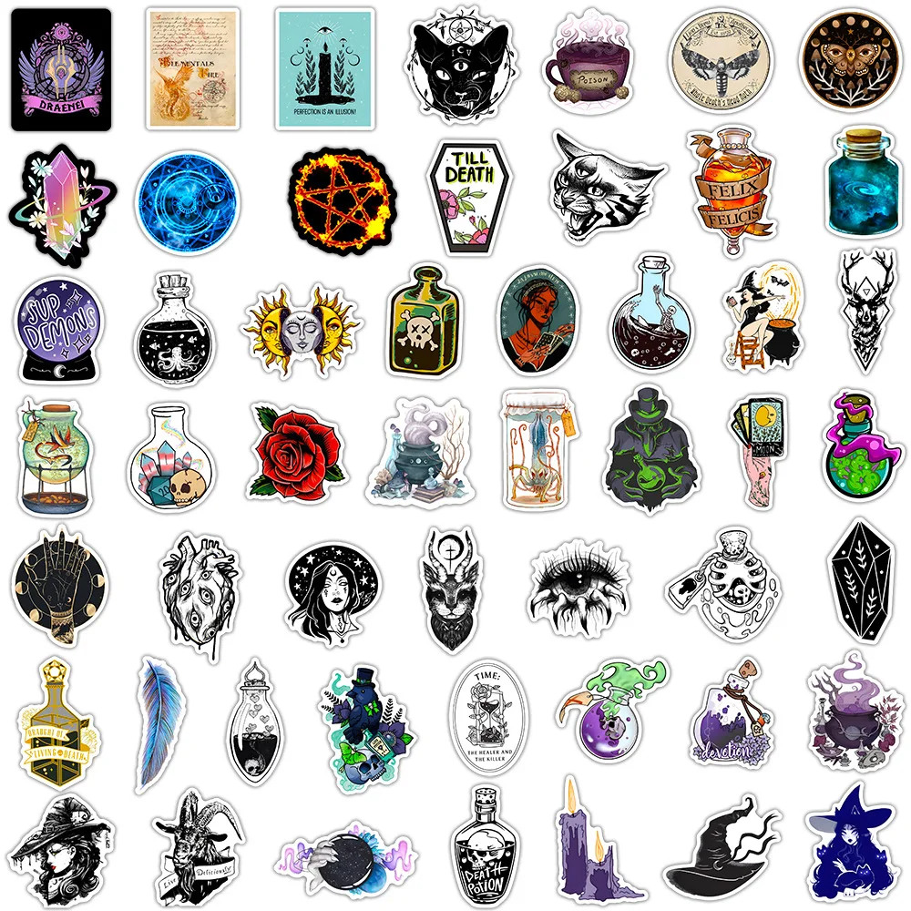 100pcs Mysterious Gothic Witchy Magic Apothecary Stickers Laptop Notebook Scrapbooking Guitar Sticker Decals for Kids Toy Gift