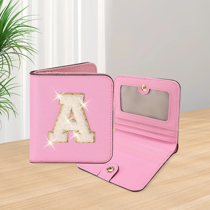 Женский кожаный двойной кошелек, классический кошелек с вышивкой букв, кошелек, держатель для кредитных карт, органайзер