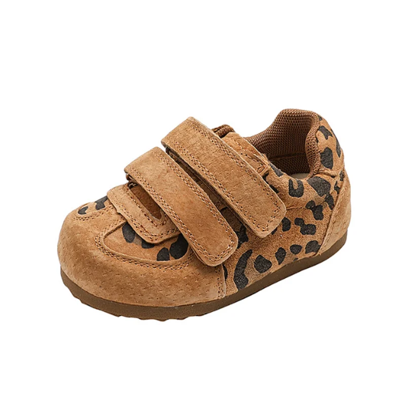 New Spring Baby Shoes Leather leopard Toddler Boys Barefoot Shoe Soft Sole Girls Outdoor Tennis Fashion Kids Sneakers EU21-30