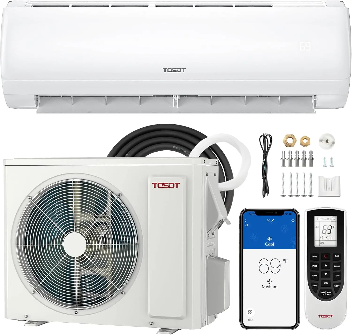 Mini-Split Air Conditioner, Wifi Enabled Ductless Inverter Split System AC Unit Heating System, Compatible