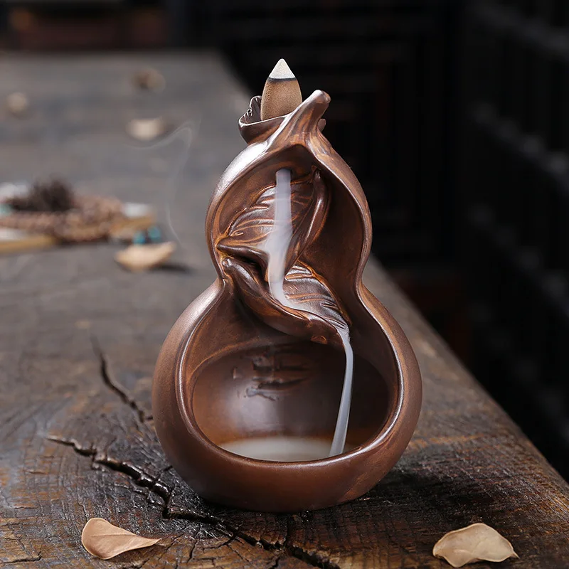

1pc Chinese Ceramic Handicrafts Cucurbit Home Decor Ornaments Waterfall Backflow Incense Burner Incense Censer