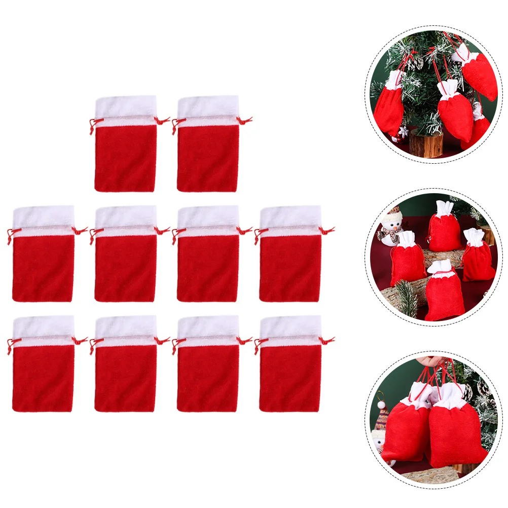 

10 Pcs Christmas Party Favors and Gifts Package Drawstring Pouch Small Bag with Fabric Made Bags Candy
