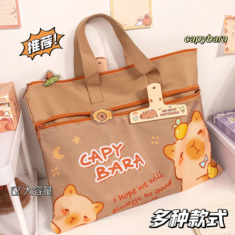 حقيبة يد كابيبارا حقيبة تعليمية سعة كبيرة أكسفورد كارتون أطفال وثيقة حقيبة كتف القهوة كابيبارا حقيبة مدرسية