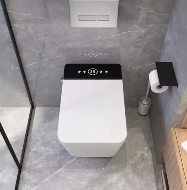 Smart Ceramic Automatic Remote Control WC Square Sensor Toilet With Elongated Bowl Includes Water Tank Cleaning Feature