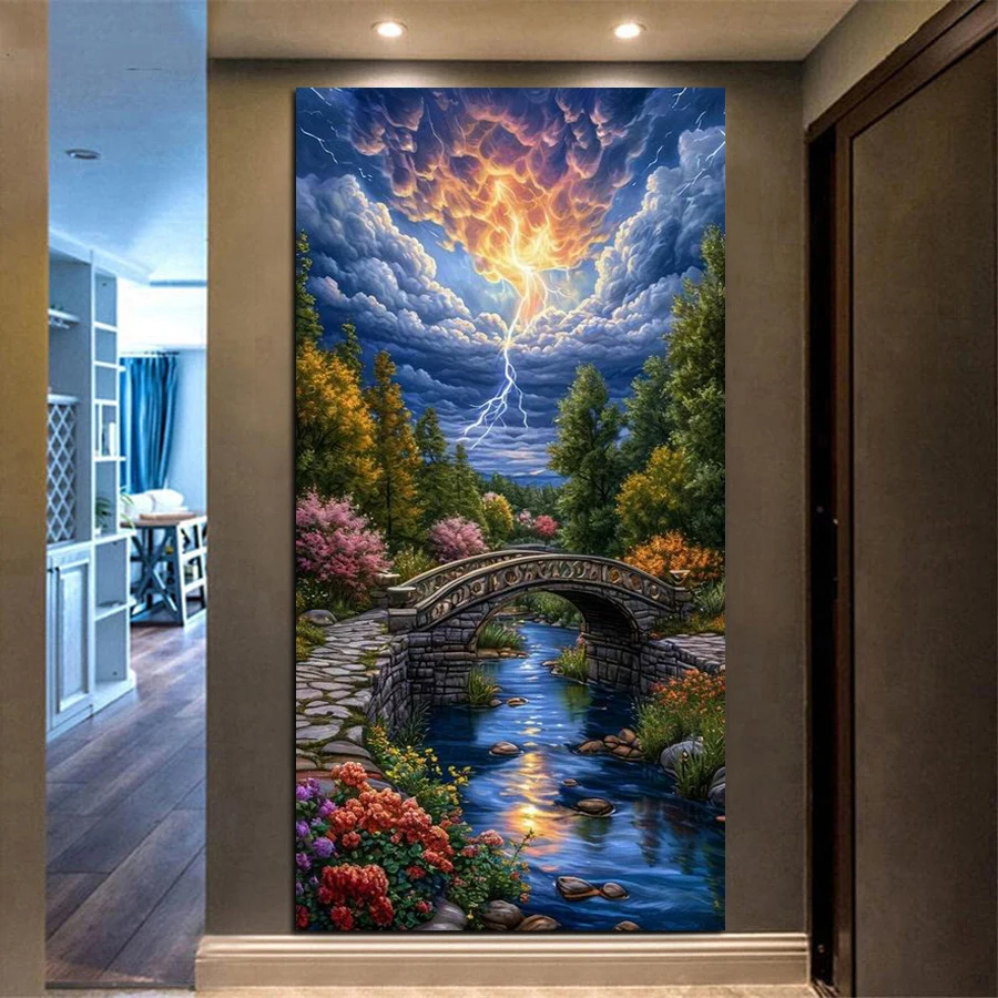 

Natural Landscape Lightning Bridge Large Size Diy Diamond Arts Painting Kits Scenery Full Mosaic Embroidery Pictures Wall Decor