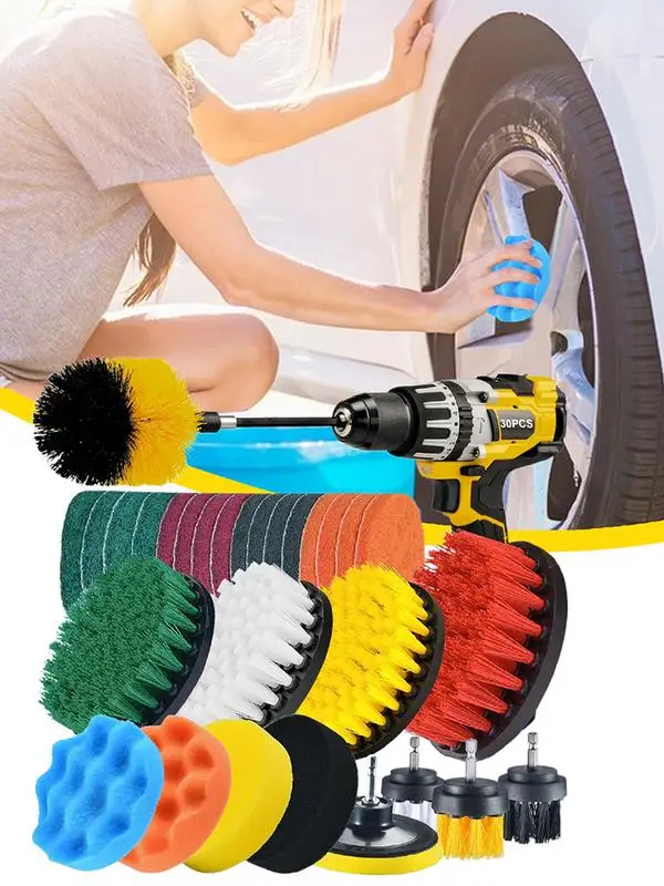 Car Polisher Kitchen Bathroom Cleaning Brush Kit Electric Drill Car Brush Attachment Set Drill-Brush Head Kits Car Cleaning Tool