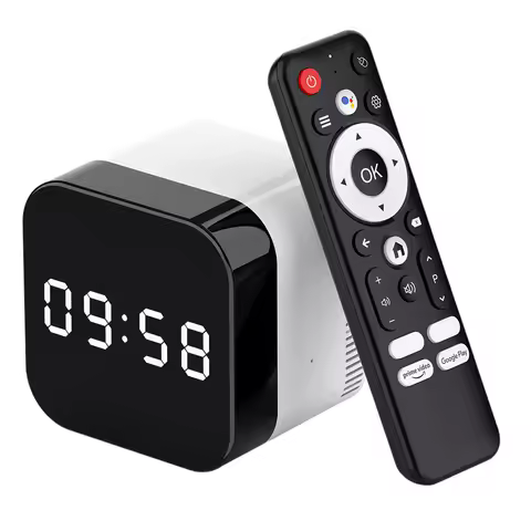 Smart TV Box Android 14.0 Alarm Clock Set Top Box 8K with 2.4G Voice Remote Control Android TV Box