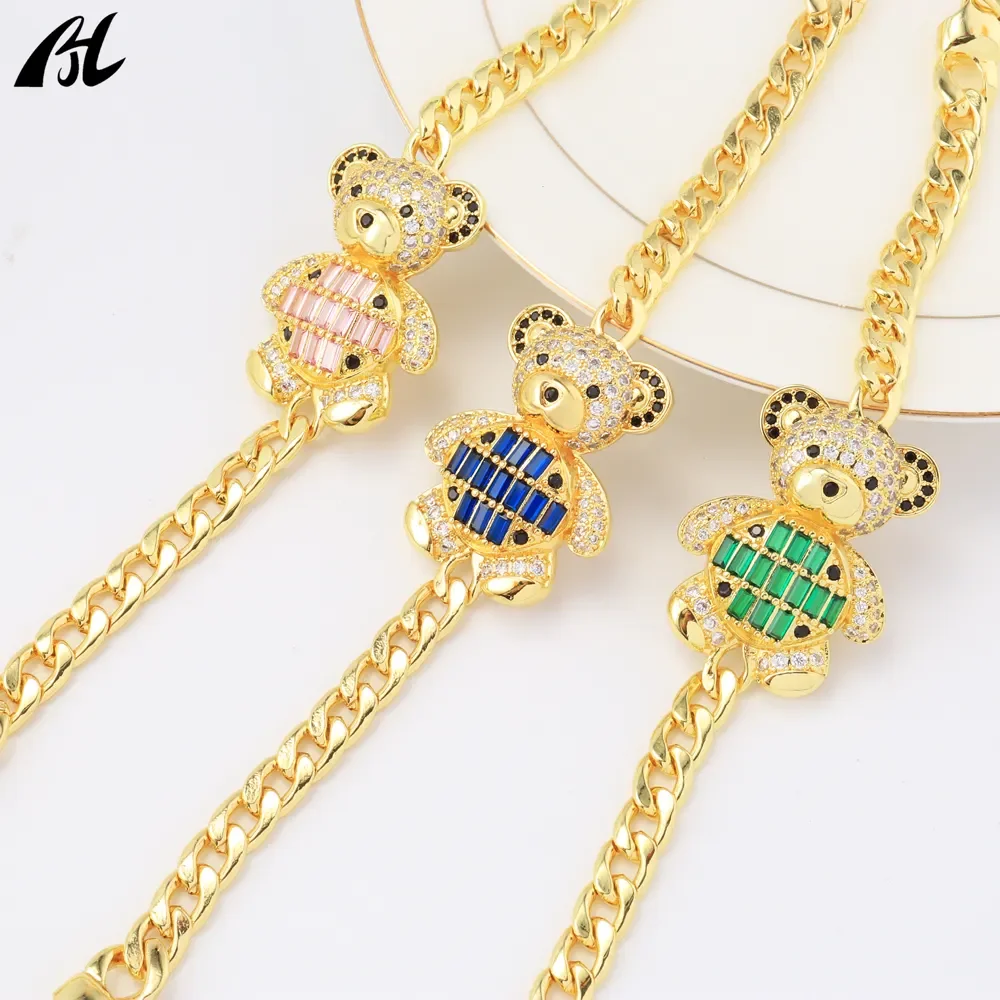 

Women's Fashion Jewelry 14K Gold Plated Bear Bracelet Diamond Zircon Inlaid Brass Alloy New Arrival