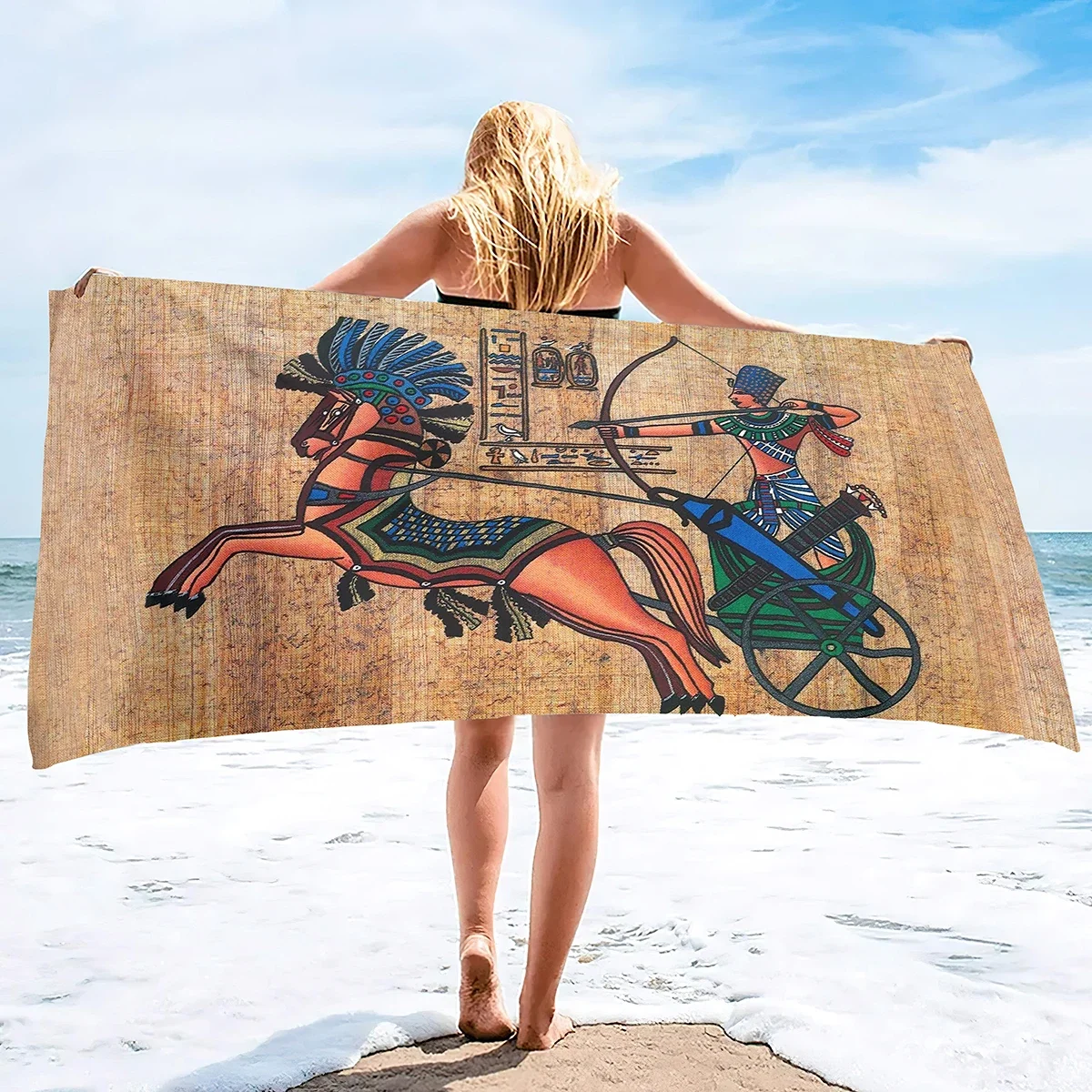 Custom Egypt Gold Large Beach Towel, Soft Towel With Unique Design Sand Free Lightweight Quick Dry | Gym Poolside Sunbed Throw F