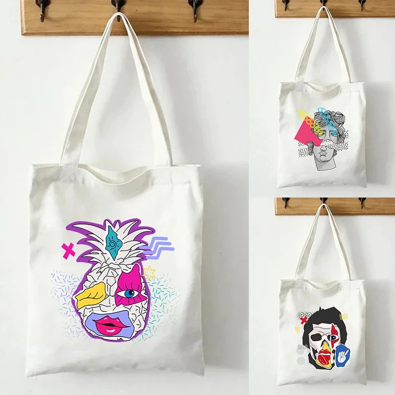 

Холщовая Вместительная дорожная сумка через плечо с абстрактной линией, экологически чистая сумка для покупок, забавная сумка с графическим принтом