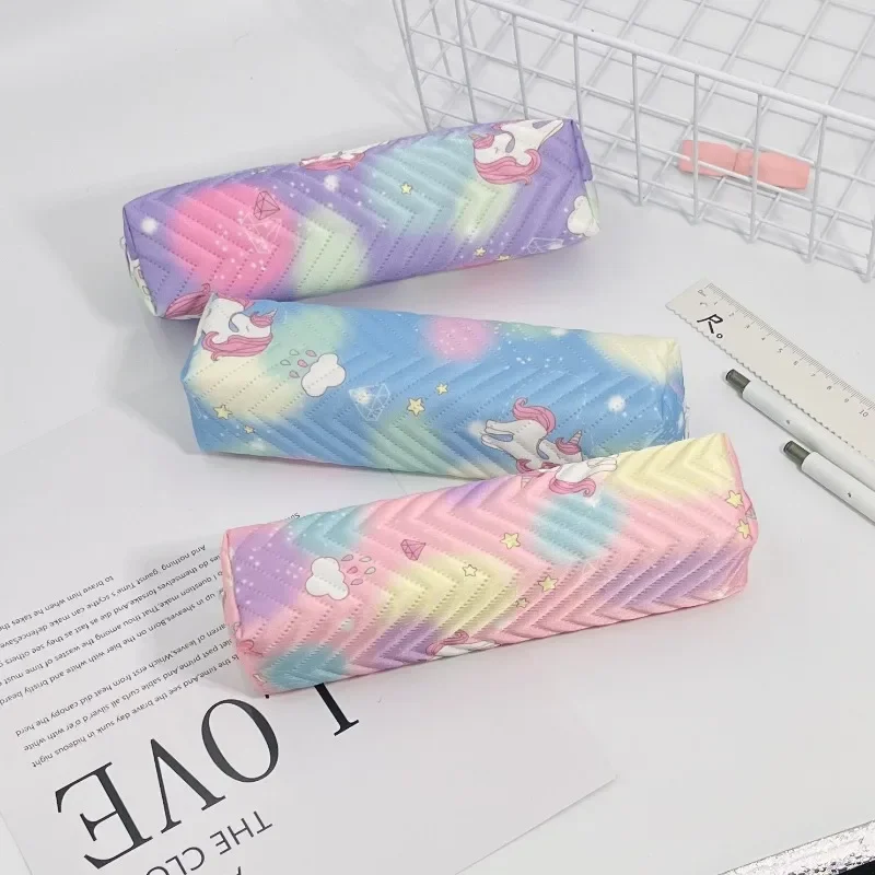 1 Piece Cute Candy Color Unicorn Pencil Case for Kids Girl Sweet Cartoon Fashion Student Stationery Bag Mini Portable Pencil Bag