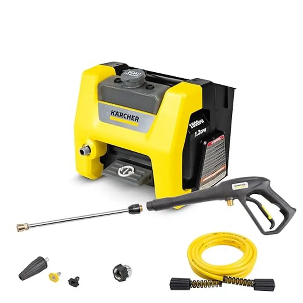 Electric Power Washer 1800 PSI 3 Nozzles Quick-Connect Wand Onboard Detergent Tank 20' High Pressure Hose Foot Switch Control