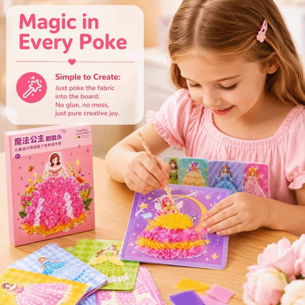 Creative Princess Theme Poke Art Handmade Puzzle Fairy Tale Hand Poke Painting DIY Sticky Dress Up Sticker Book For Girl