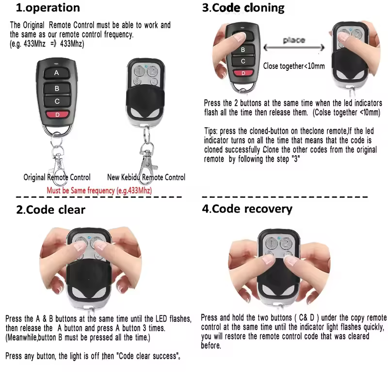 1-50PCS Smart Copy Duplicator 433mhz Remote Control 4 Button Electric Garage Door Gate Remote Cloning 433.92 MHz Transmitter - Image 3