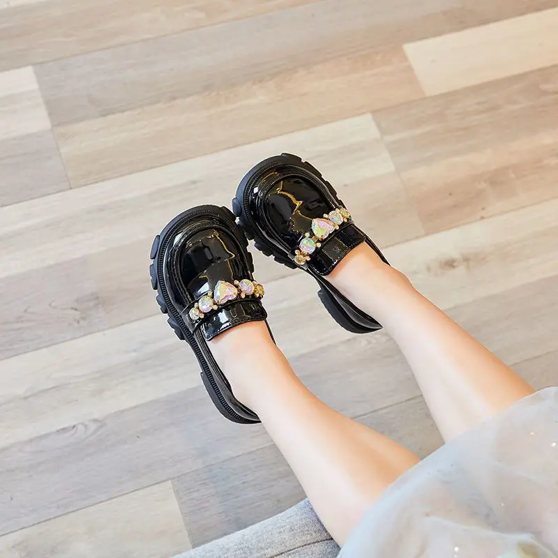 Premium Girl's Leather Loafers for Kids Soft Sole Princess Performance Shoes Black Children's Spring Autumn 2025 New Style