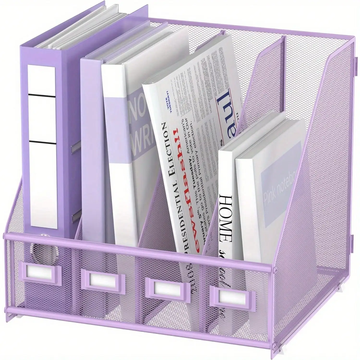 

Magazine File Holder, Metal Desktop Organiser With 4 Compartments, Binder Holder, File Organiser For Office, Home And Sc